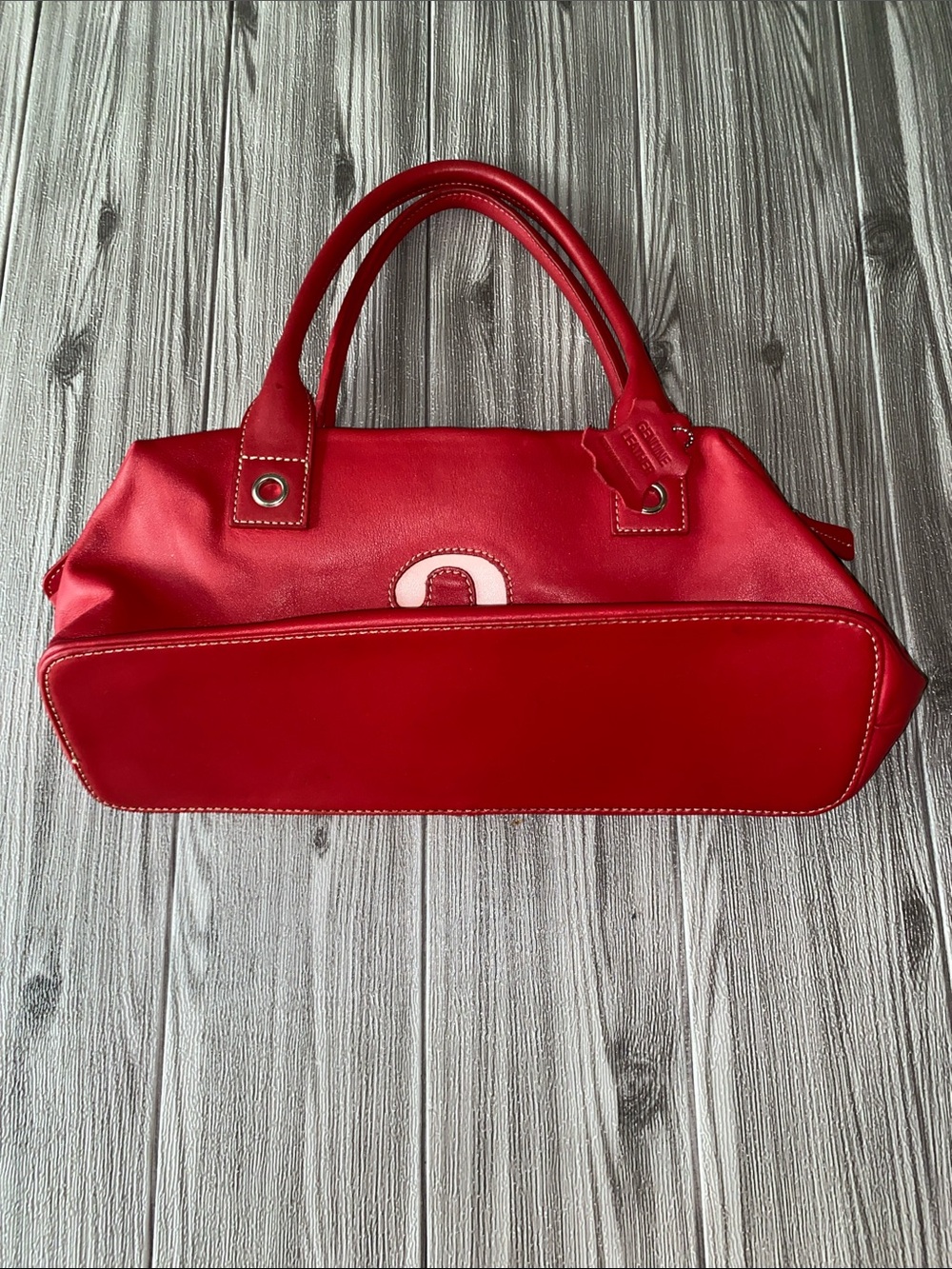Giani Bernini Red Leather Satchel with Light Pink Initial Accent - Picture 3 of 8